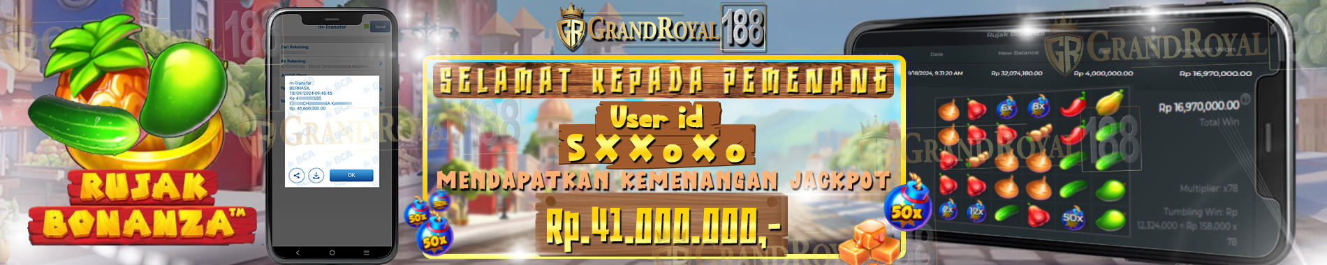 KEMENANGAN JACKPOT TERBESAR 41 JUTA GAME RUJAK BONANZA MAIN DI GRANDROYAL188